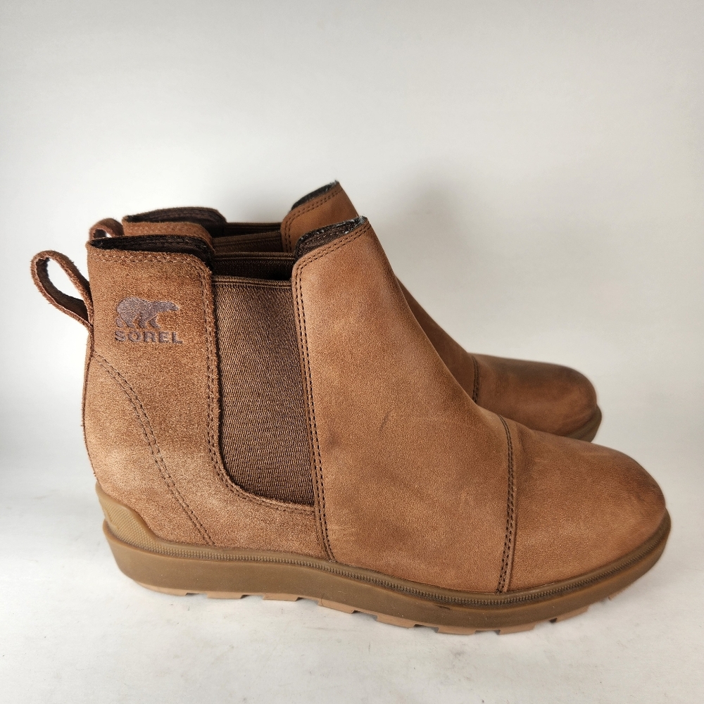 SOREL Women's Evie II Wedge Chelsea Boot Size 8 Brown Leather Shoe - Picture 2 of 9